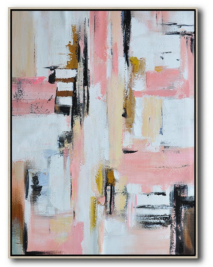Extra Large Acrylic Painting On Canvas,Vertical Palette Knife Contemporary Art,Canvas Artwork For Sale,Pink,White,Beige,Brown.etc
